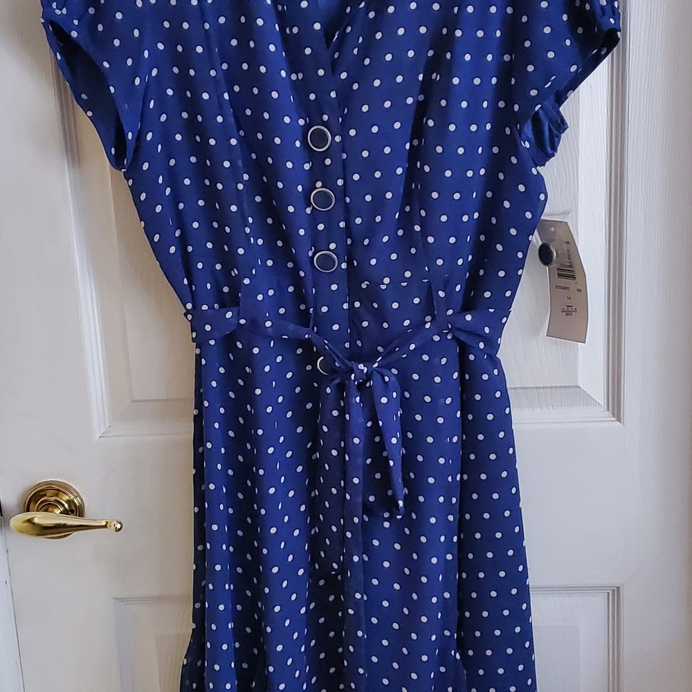Robbie Bee Navy Polka Dot Blouse